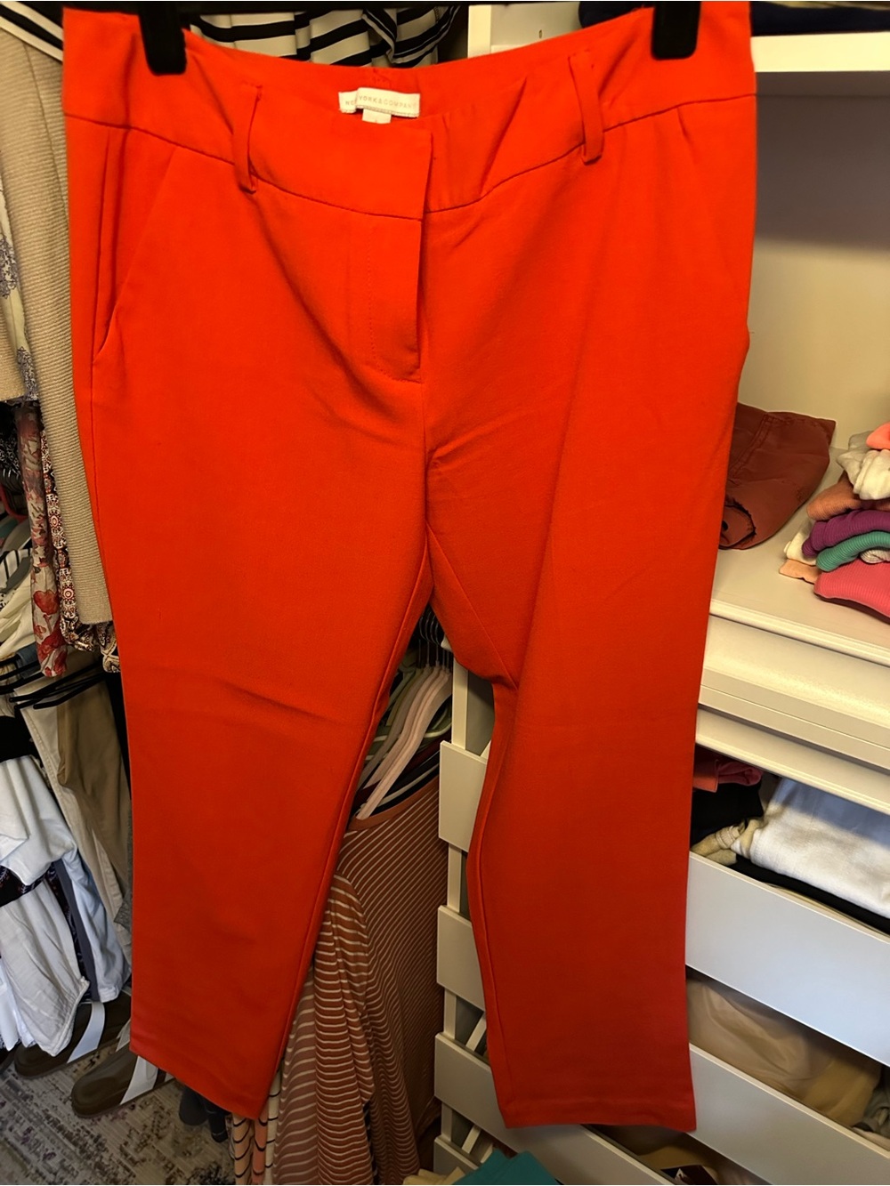 2 - New York & Company Straight Leg cropped Pants in Bright Red and Aqua